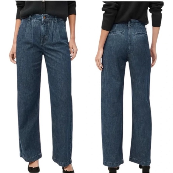 🆕 J. Crew | Wide Leg Pleated Trouser Jean Dark Wash Size 30 - Picture 1 of 6